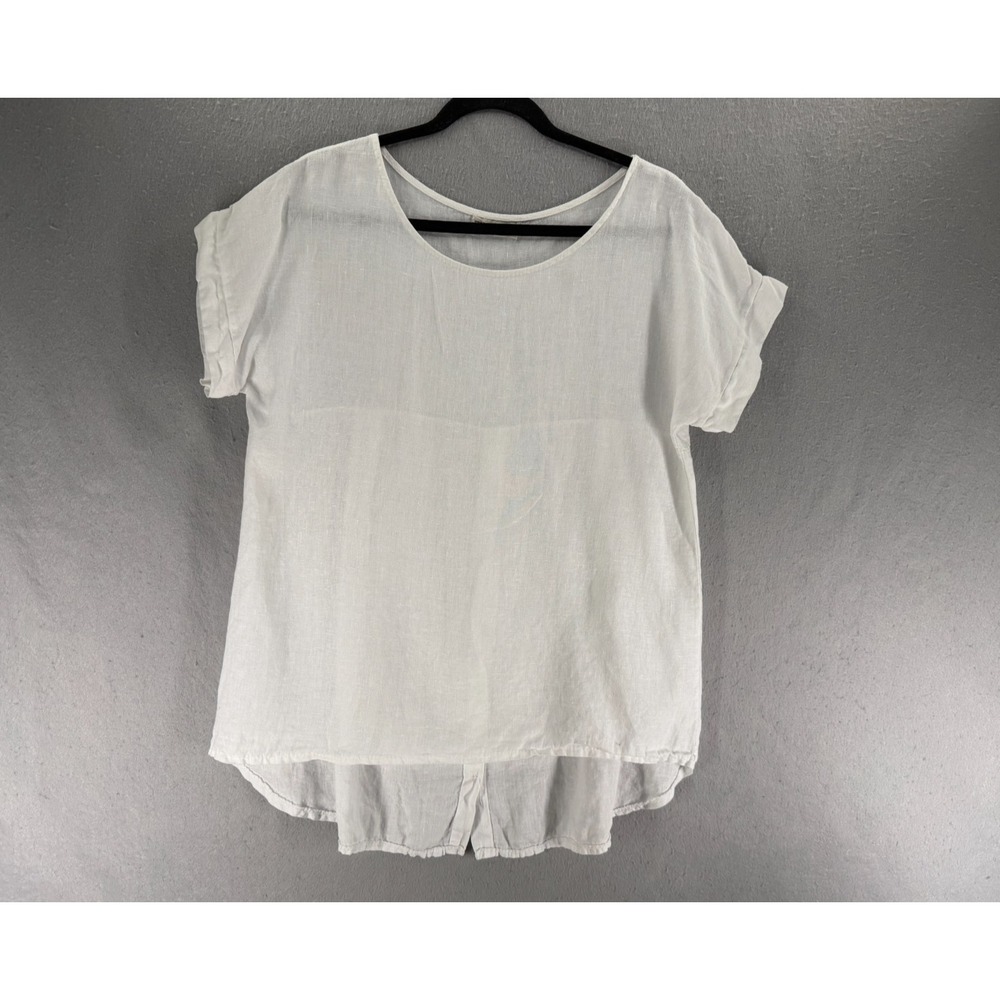Terzo Millennio Top Womens S Linen Lagenlook Minimalist Coastal High Low Button